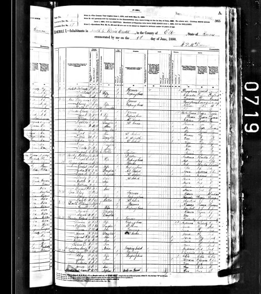 1880 US Census Benjamin New and Fam