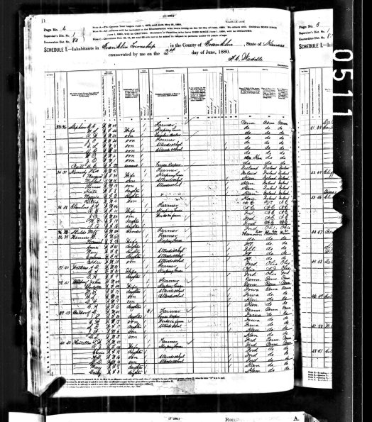 1880 US Census Daniel J Batdorf and fam